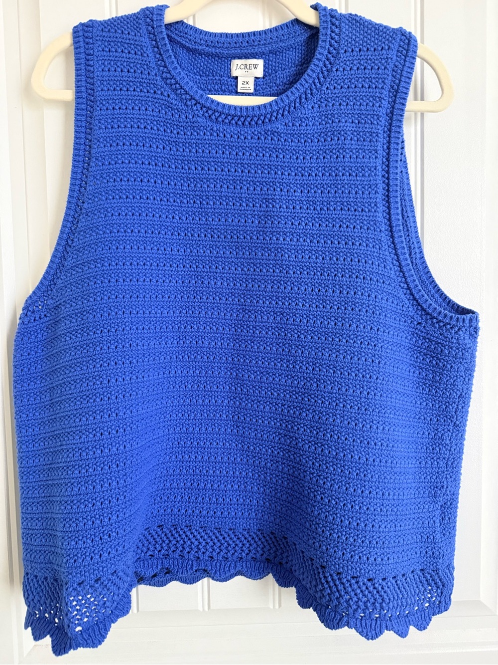 100% Cotton J. Crew Women’s Blue Crochet, Open Knit, coastal, Sleeveless Tank